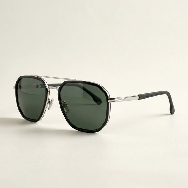 Midnight Sovereign – Black & Silver with Dark Green Lenses, Sunglasses UV400 Protection Unisex Premium Frame Modern Luxury Design