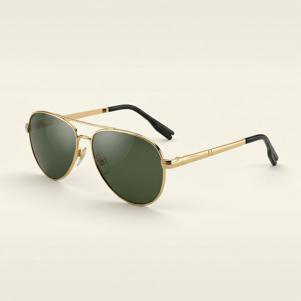 Golden Vanguard – Classic Gold Aviator Sunglasses UV400 Protection Unisex Luxury Metal Frame Premium Green Lens