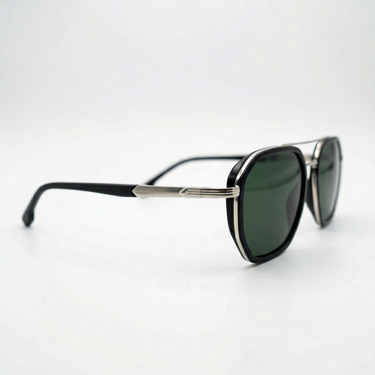 Midnight Sovereign – Black & Silver with Dark Green Lenses, Sunglasses UV400 Protection Unisex Premium Frame Modern Luxury Design