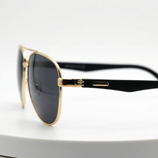Noir Monarch – Gold Square Aviator Sunglasses UV400 Protection Unisex Premium Metal Frame