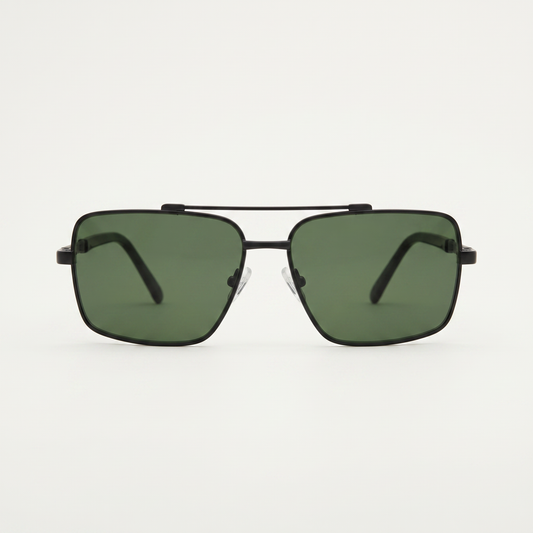 Onyx Square Aviators – Polarized Forest Green Lenses