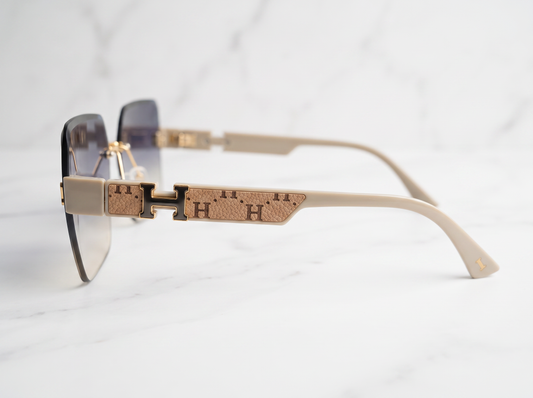H-Monogram Leather & Gold Rimless Aviators -UV400 Protection - Unisex